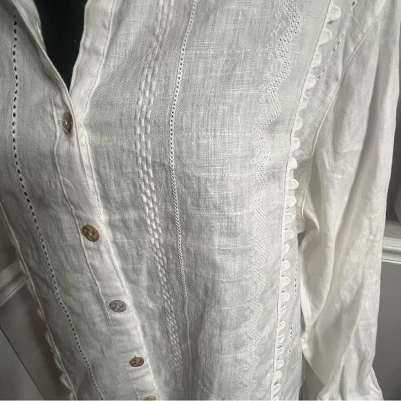 John Mark linen NWT top womens OX tuxedo boho resort Lagenlook engraved buttons - Picture 10 of 15